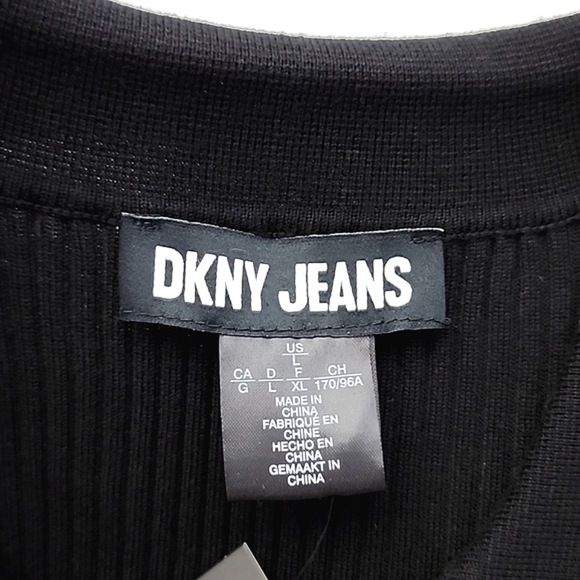 DKNY Women's Black Ribbed Knit Short Sleeve Collar Top Size Large - Picture 5 of 10